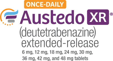 Once-daily AUSTEDO XR® (deutetrabenazine) extended-release tablets 6 mg, 12 mg, 18 mg, 24 mg, 30 mg, 36 mg, 42 mg, and 48 mg tablets Logo.