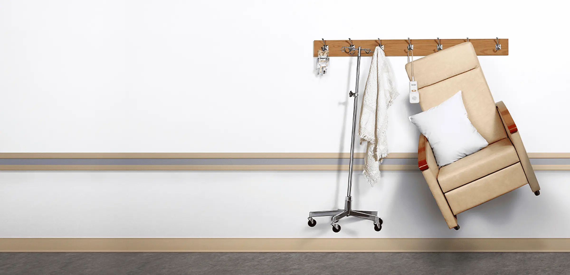 Chair with IV on coat hook