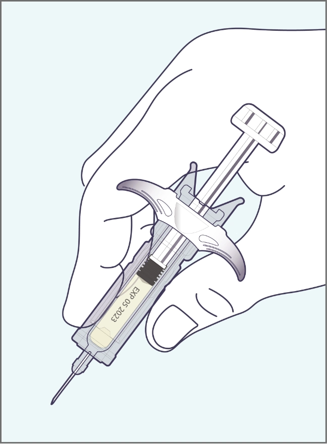 A hand holding the SELARSDI prefilled syringe