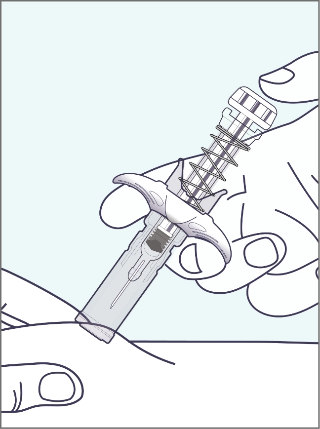 A hand holding a SELARSDI syringe with covered needle after injecting