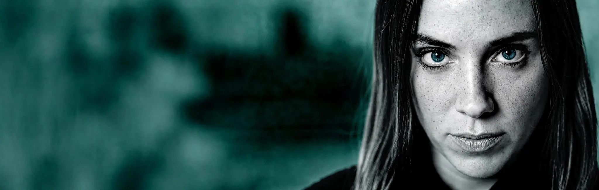 Closeup of a person with a determined gaze.